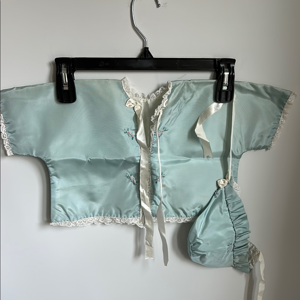 Julius Berger Infant Light Blue Baby Top and Bonnet Set Vintage
